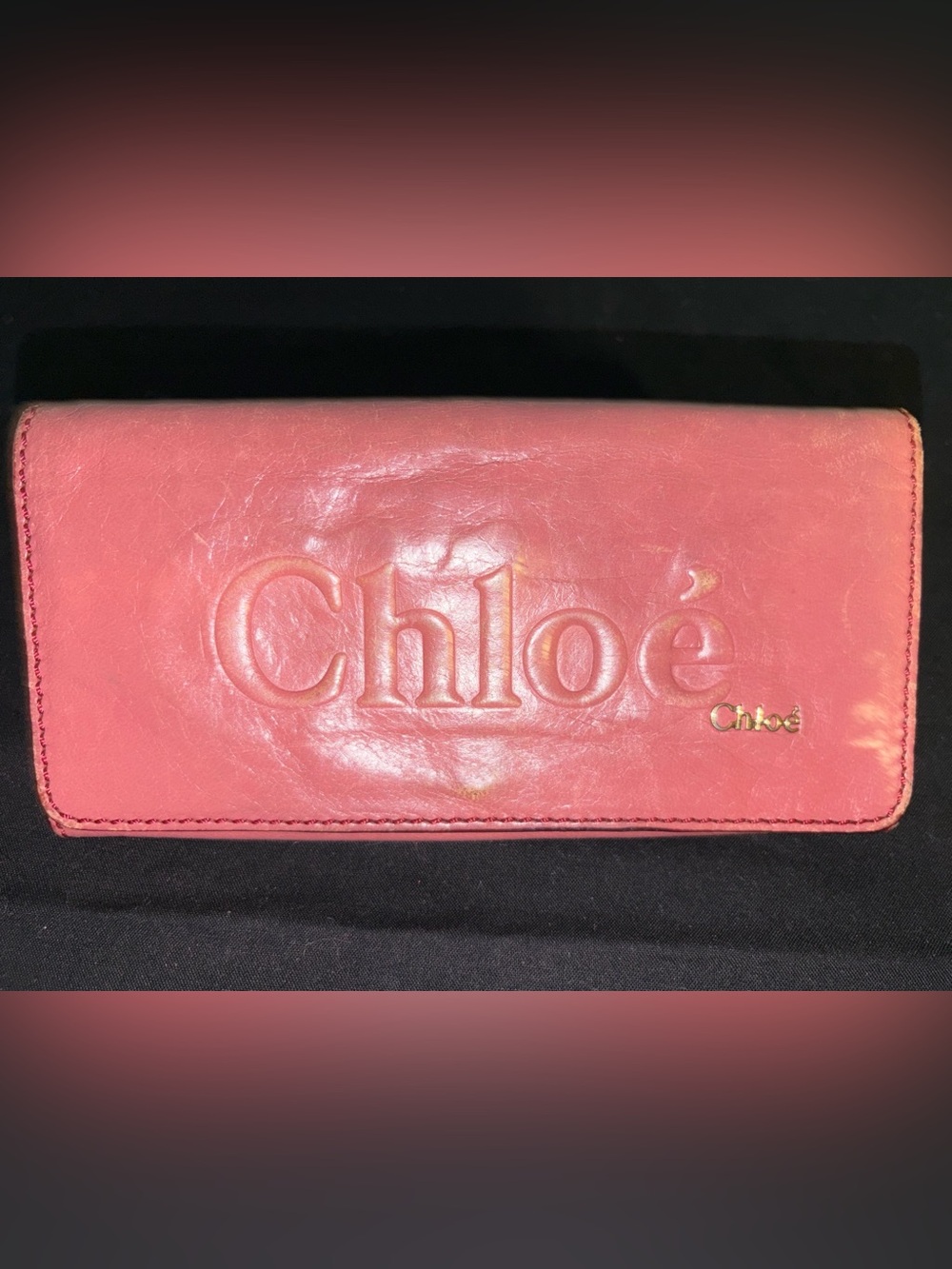 Chloé Pink Leather Embossed Logo Continental Wallet